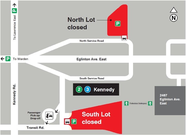 North and south commuter lots at Kennedy Station are now closed