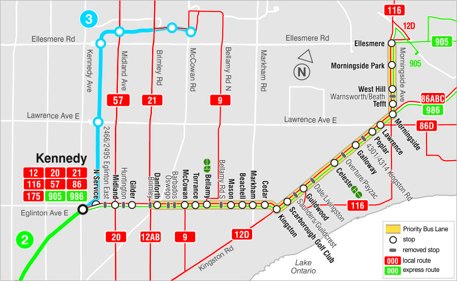 Bus stops for Eglinton East Priority Bus Lanes