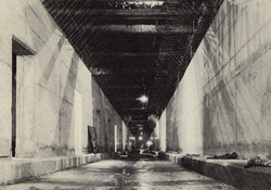 A view showing details of roof construction and concrete sidewall