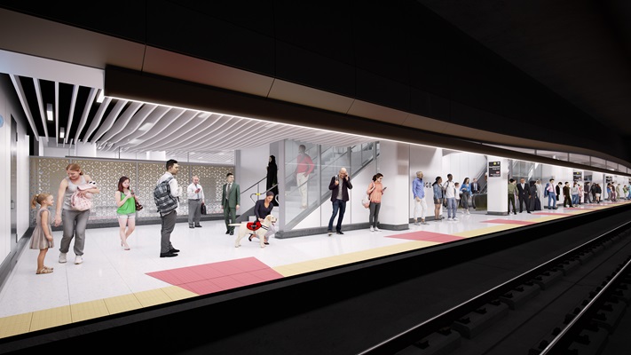 Artist’s rendering of the reconfigured Bloor-Yonge Station Line 2 westbound platform. Design subject to change. 