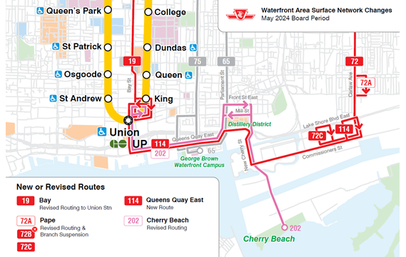 Map of the waterfront area surface network changes. For more details about the map, please contact alexa.aiken@ttc.ca