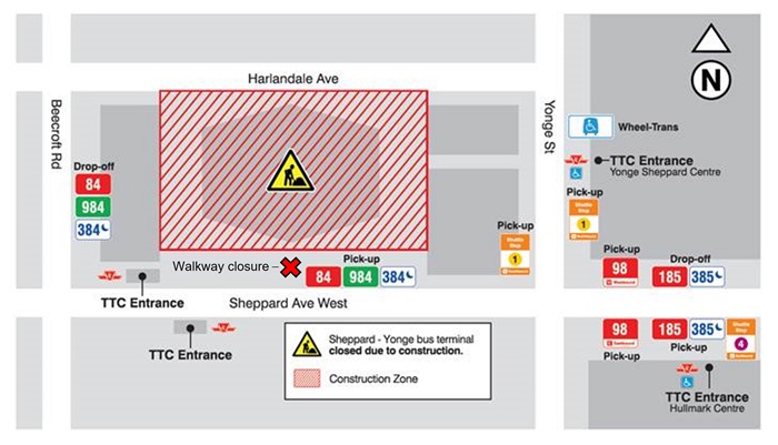 bus stop locations near sheppard-yonge station