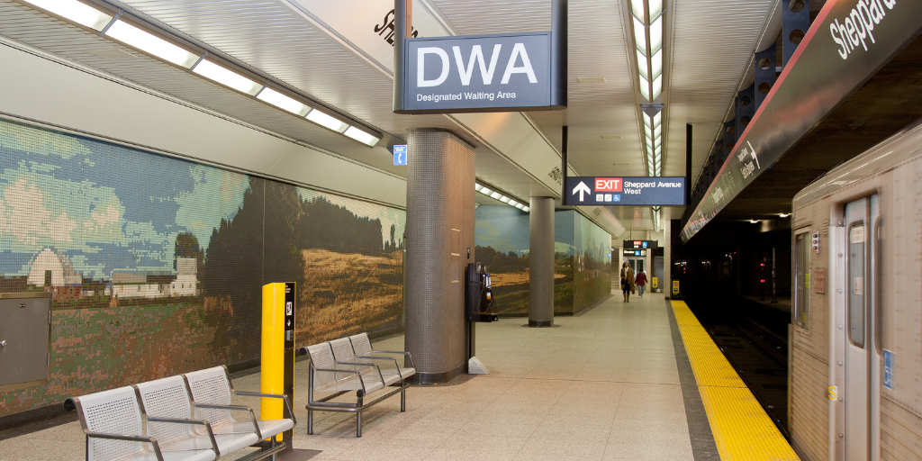 Designated Waiting Area on the platform at Sheppard Yonge Station. 