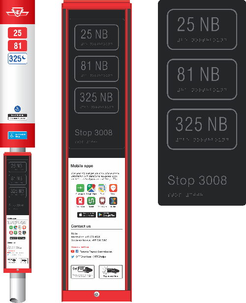 Examples of tactile and Braille stop poles