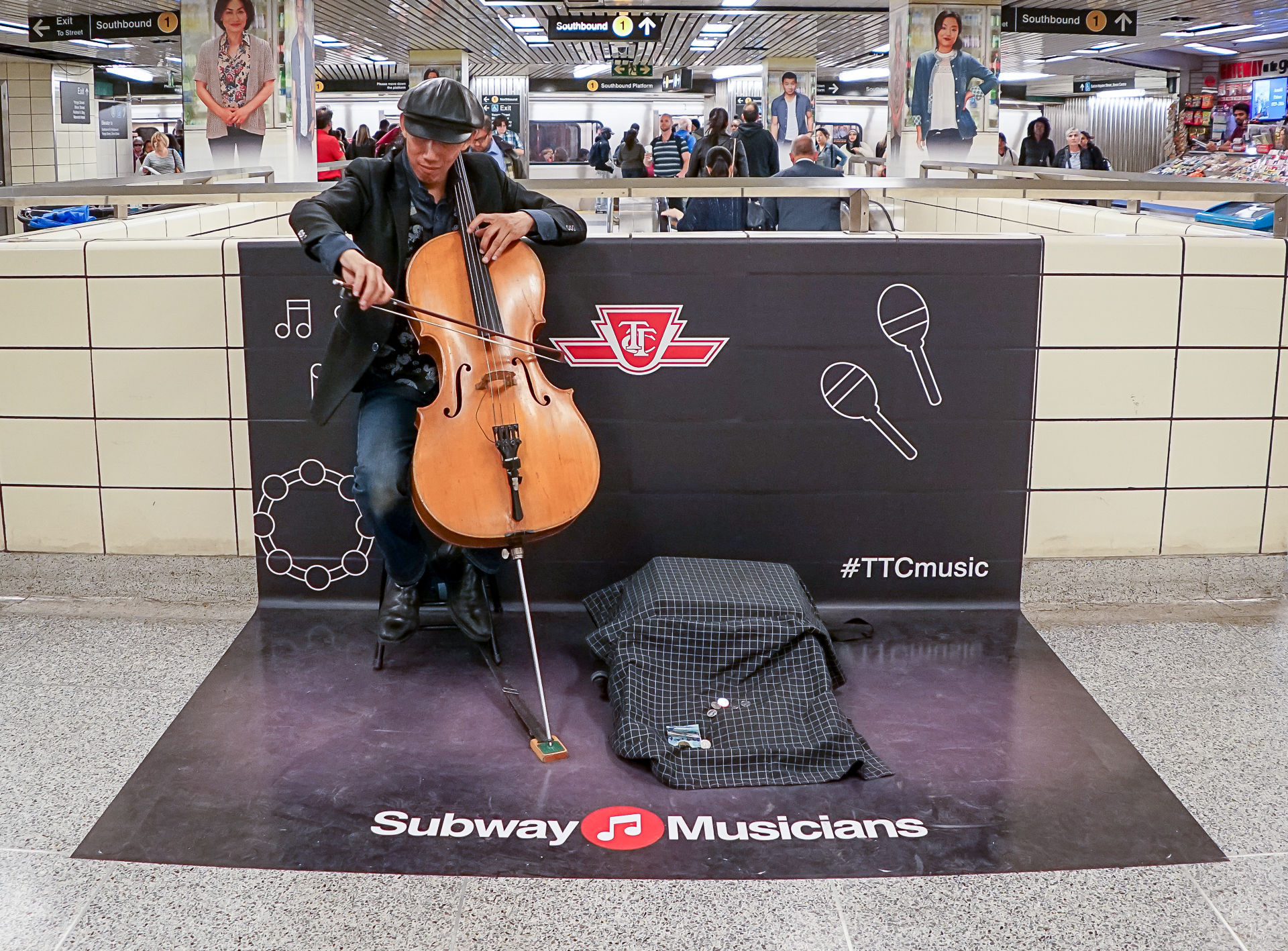 Subway musician performing in stage area