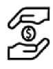 Pictogram of two hands dropping a coin between them