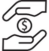 Pictogram of two hands dropping a coin between them