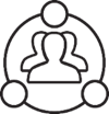 Pictogram of 3 people's heads and shoulders