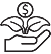 Pictogram of a hand with a plant and a coin