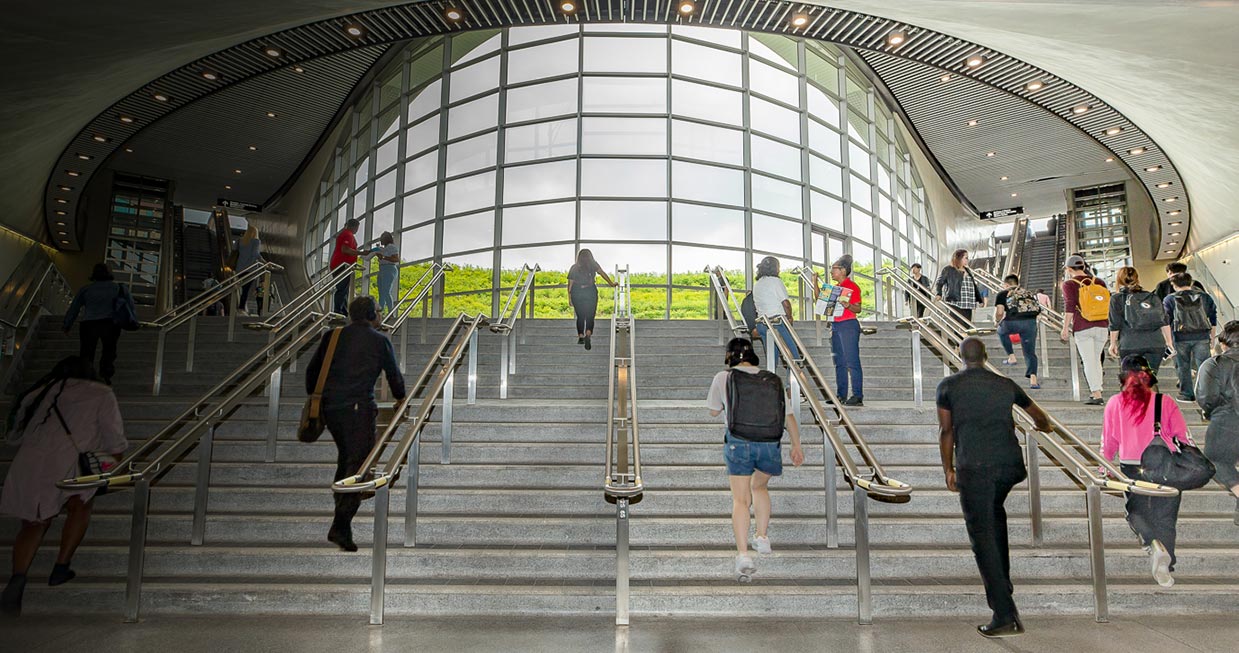 Image of the grand staircase at York University Station