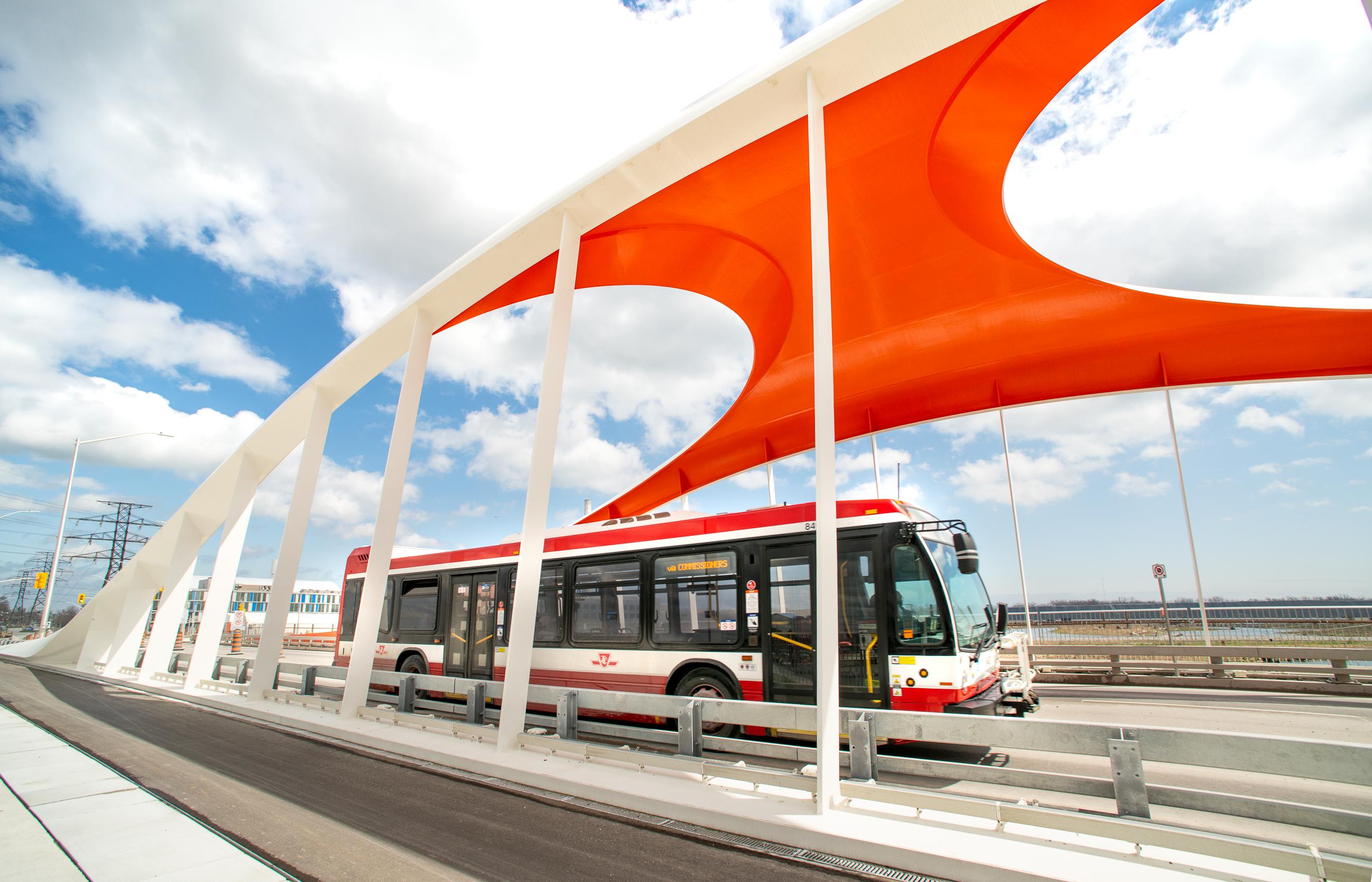 TTC bus at The Port Lands Bridges