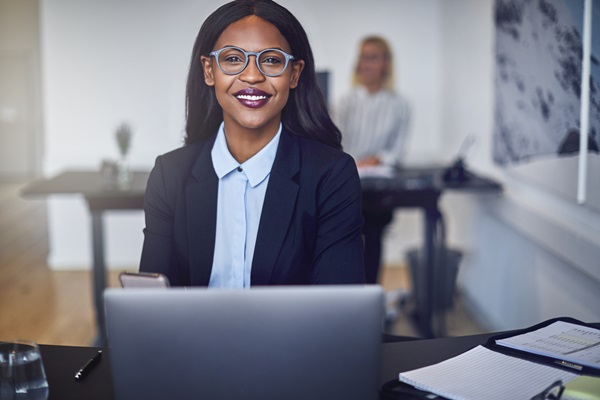Woman working at a computer
