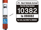 Bus stop pole with Text Messaging for Next Vehicle Arrival decal