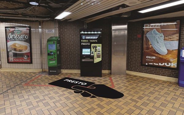 Mock-up showing a floor decal within a PRESTO fare zone