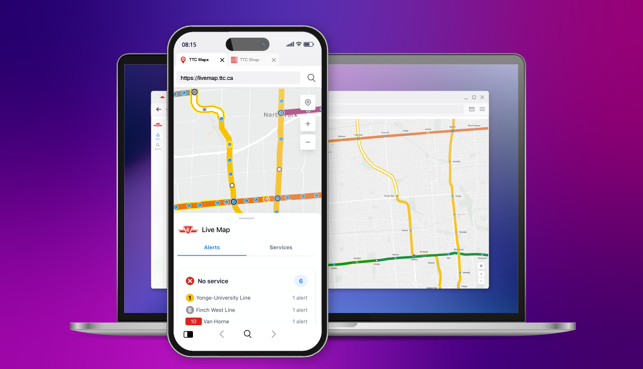 Mockup of the new TTC interactive Live Map