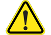 Yellow triangle warning icon with a black border around the perimeter and a black exclamation point in the centre