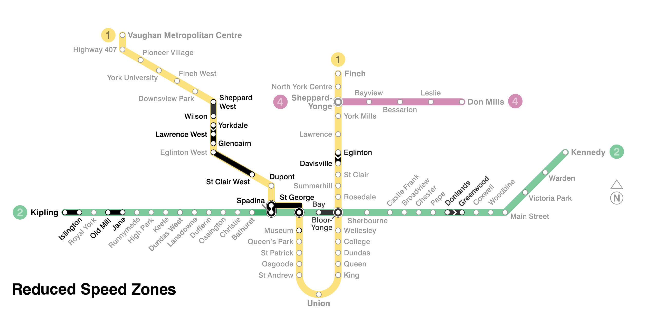 Map of Subway reduced speed zones
