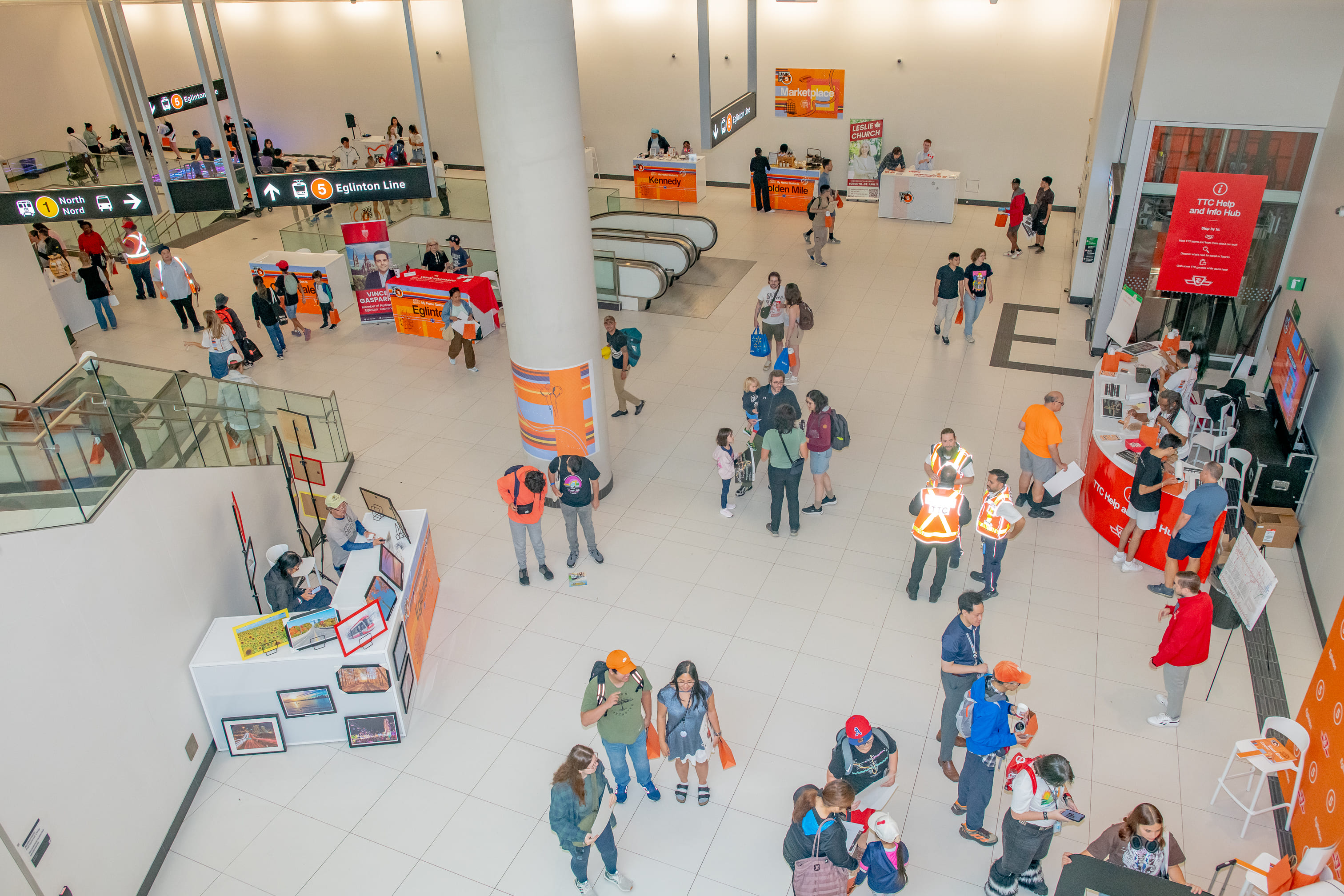 An overhead view of Cedarvale Station concourse set up for the celebration.