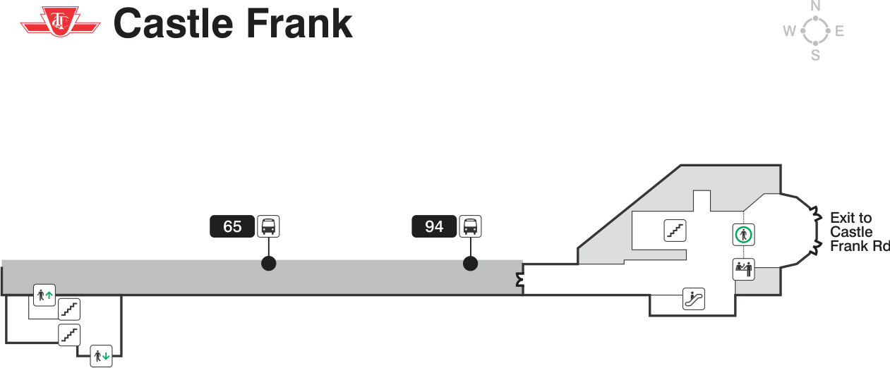 Map of Bus bay with bus route stops in Castle Frank station