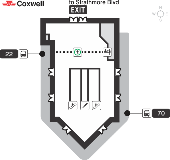 Map of Bus Bay with bus route stop in Coxwell Station