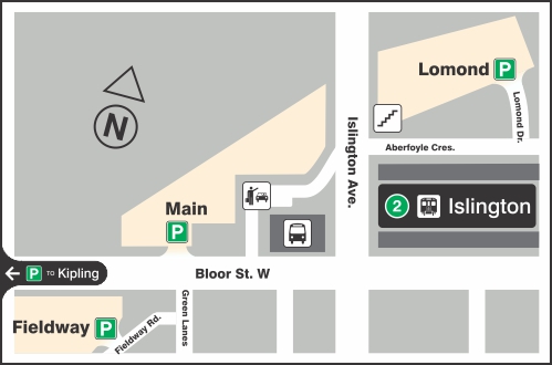 Map of Lomond, Fieldway, Main parking lot at Islington Station