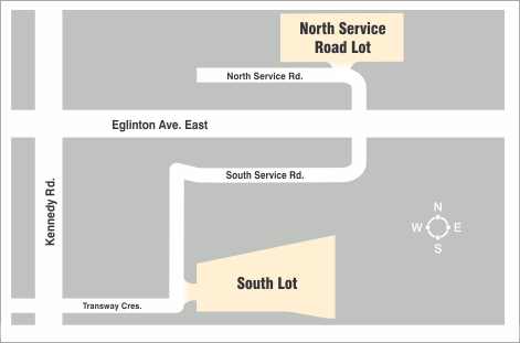 Map of North Service Road Lot and South Lot from Kennedy Road and Eglinton Avenue East at Kennedy Station